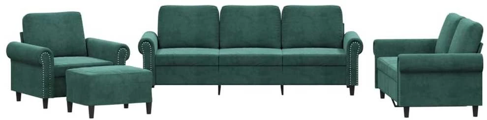 Sofa Sofos komplektas su pagalvėlėmis, 4 dalių, žalias, aksomas
