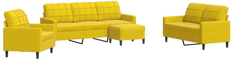 Sofa Sofos komplektas su pagalvėlėmis, 4 dalių, geltonas, aksomas