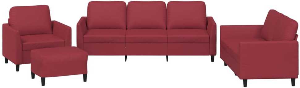 Sofa Sofos komplektas su pagalvėlėmis, 4 dalių, vyno, dirbtinė oda