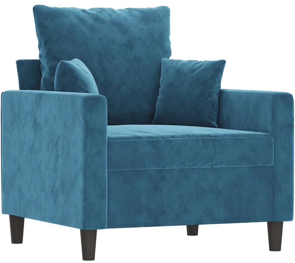 Sofa Sofos komplektas su pagalvėlėmis, 4 dalių, mėlynas, aksomas