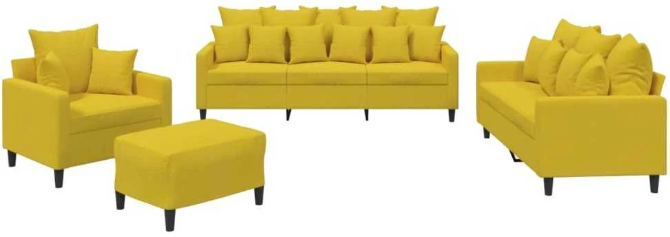 Sofa Sofos komplektas su pagalvėlėmis, 4 dalių, geltonas, aksomas