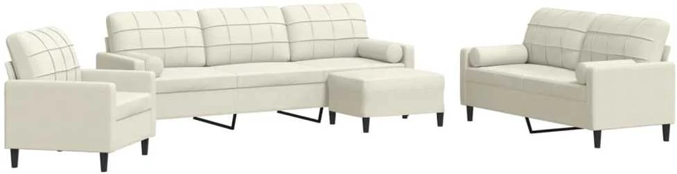 Sofa Sofos komplektas su pagalvėlėmis, 4 dalių, kreminis, aksomas