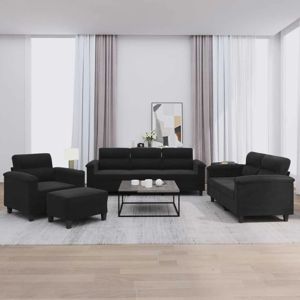 Sofa Sofos komplektas su pagalvėlėmis, 4 dalių, juodas, audinys