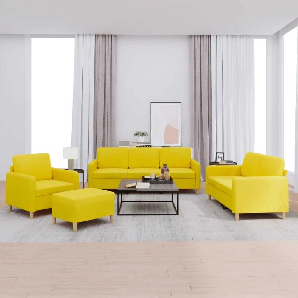 Sofa Sofos komplektas su pagalvėlėmis, 4 dalių, geltonas, audinys