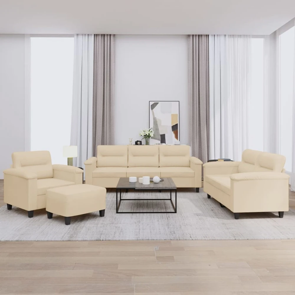 Sofa Sofos komplektas su pagalvėlėmis, 4 dalių, kreminis, audinys