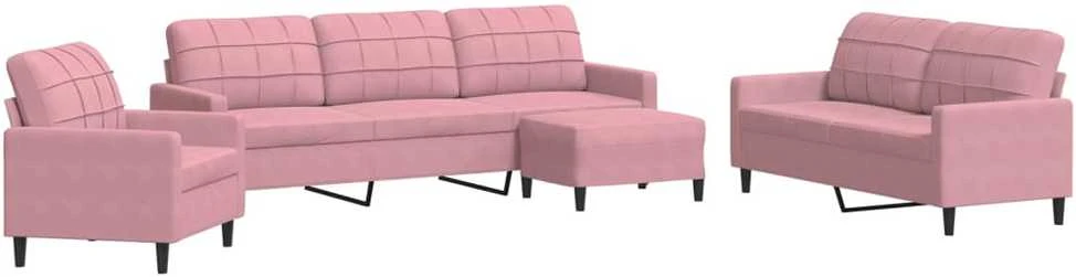 Sofa Sofos komplektas su pagalvėlėmis, 4 dalių, rožinis, aksomas