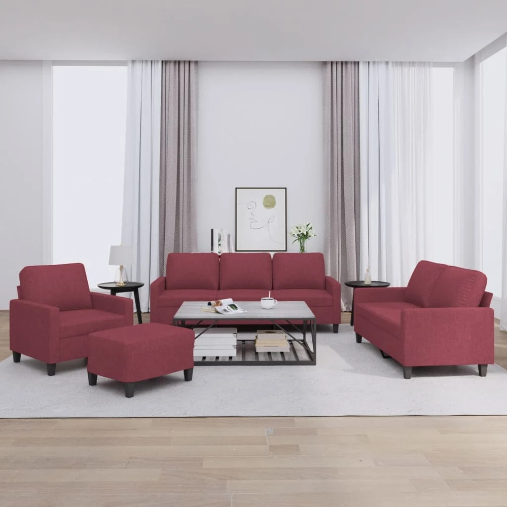 Sofa Sofos komplektas su pagalvėlėmis, 4 dalių, vyno, audinys
