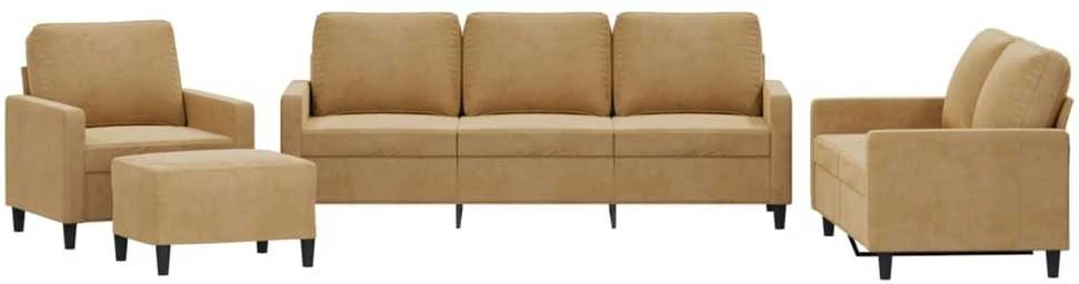 Sofa Sofos komplektas su pagalvėlėmis, 4 dalių, rudas, aksomas