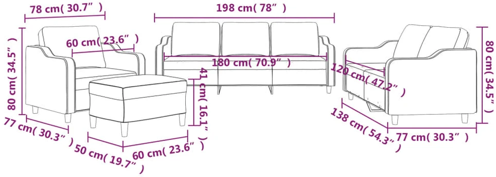 Sofa Sofos komplektas su pagalvėlėmis, 4 dalių, geltonas, audinys