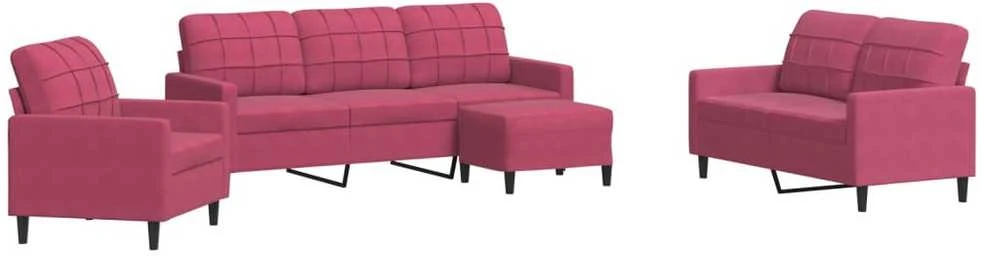 Sofa Sofos komplektas su pagalvėlėmis, 4 dalių, vyno, aksomas