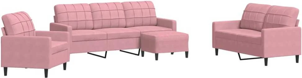Sofa Sofos komplektas su pagalvėlėmis, 4 dalių, rožinis, aksomas