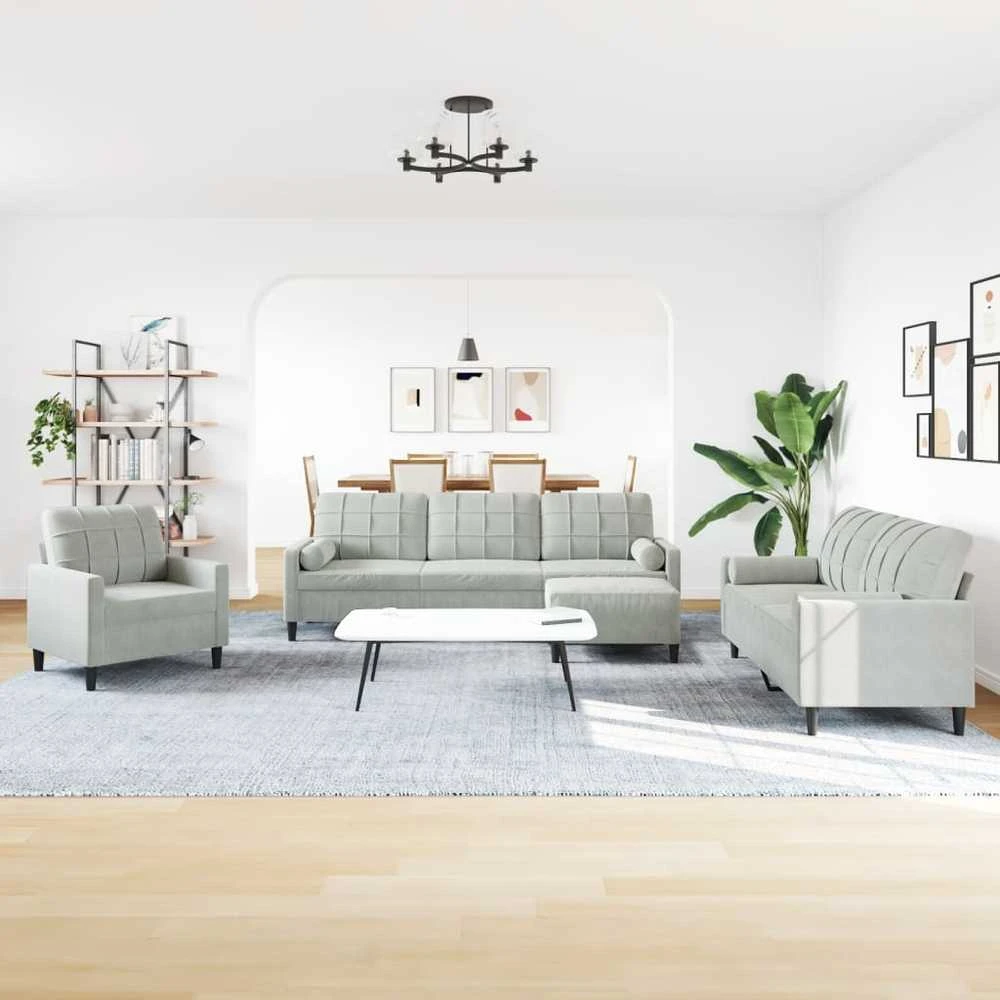 Sofa Sofos komplektas su pagalvėlėmis, 4 dalių, pilkas, aksomas
