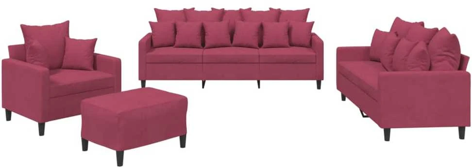 Sofa Sofos komplektas su pagalvėlėmis, 4 dalių, vyno, aksomas