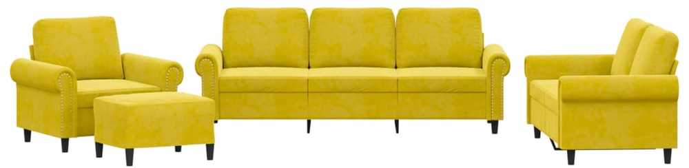Sofa Sofos komplektas su pagalvėlėmis, 4 dalių, geltonas, aksomas