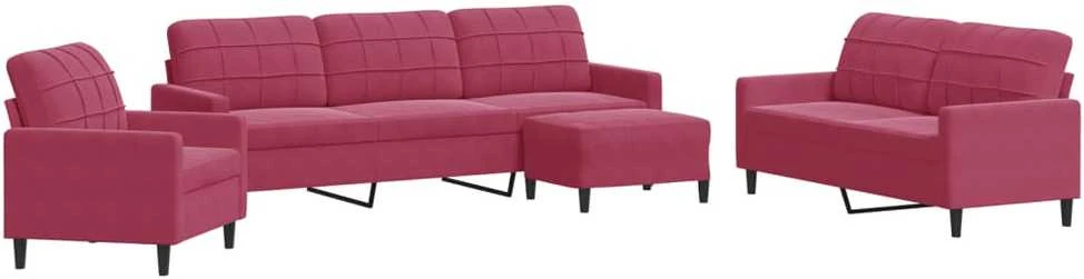 Sofa Sofos komplektas su pagalvėlėmis, 4 dalių, vyno, aksomas