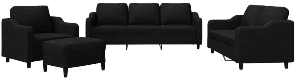 Sofa Sofos komplektas su pagalvėlėmis, 4 dalių, juodas, audinys