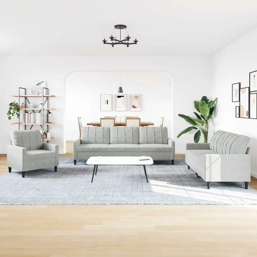 Sofa Sofos komplektas su pagalvėlėmis, 4 dalių, pilkas, aksomas