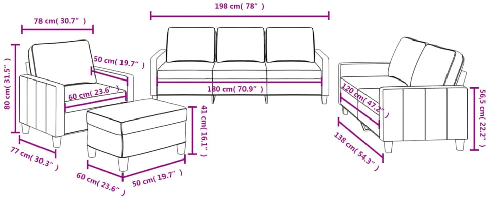 Sofa Sofos komplektas su pagalvėlėmis, 4 dalių, pilkas, audinys