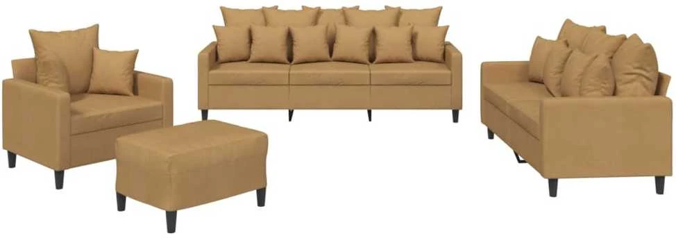 Sofa Sofos komplektas su pagalvėlėmis, 4 dalių, rudas, aksomas