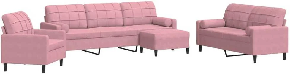 Sofa Sofos komplektas su pagalvėlėmis, 4 dalių, rožinis, aksomas