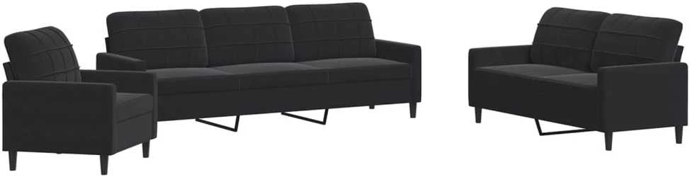 Sofa Sofos komplektas su pagalvėlėmis, 4 dalių, juodas, aksomas