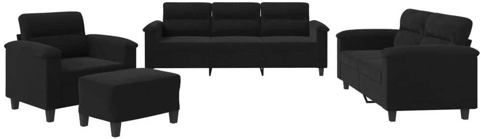 Sofa Sofos komplektas su pagalvėlėmis, 4 dalių, juodas, audinys