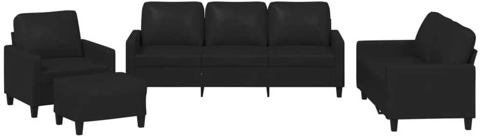 Sofa Sofos komplektas su pagalvėlėmis, 4 dalių, juodas, dirbtinė oda