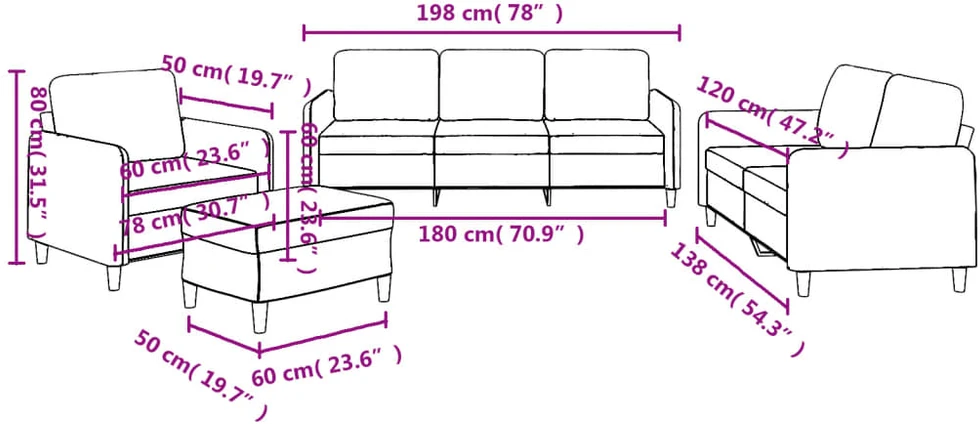 Sofa Sofos komplektas su pagalvėlėmis, 4 dalių, geltonas, audinys