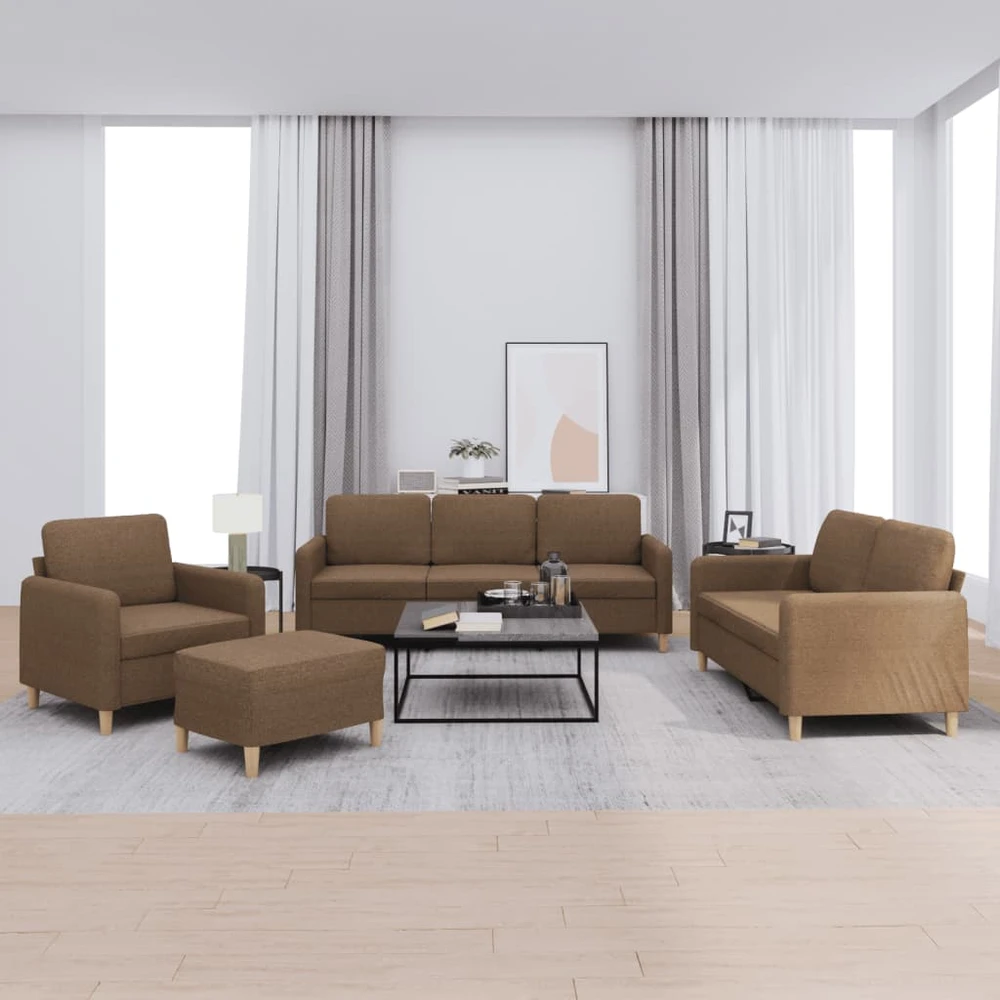 Sofa Sofos komplektas su pagalvėlėmis, 4 dalių, rudas, audinys