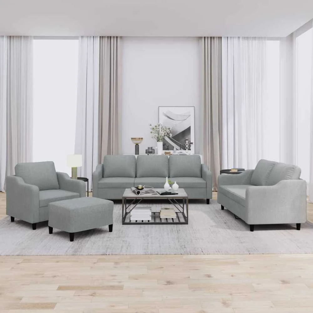 Sofa Sofos komplektas su pagalvėlėmis, 4 dalių, pilkas, audinys
