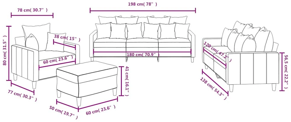Sofa Sofos komplektas su pagalvėlėmis, 4 dalių, geltonas, aksomas