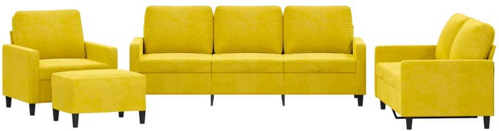 Sofa Sofos komplektas su pagalvėlėmis, 4 dalių, geltonas, aksomas