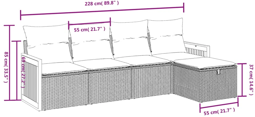 Sofa Sofos komplektas su pagalvėlėmis, 5 dalių, smėlio, poliratanas