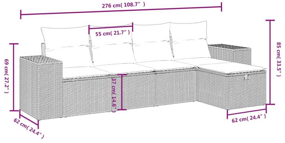 Sofa Sofos komplektas su pagalvėlėmis, 5 dalių, smėlio, poliratanas