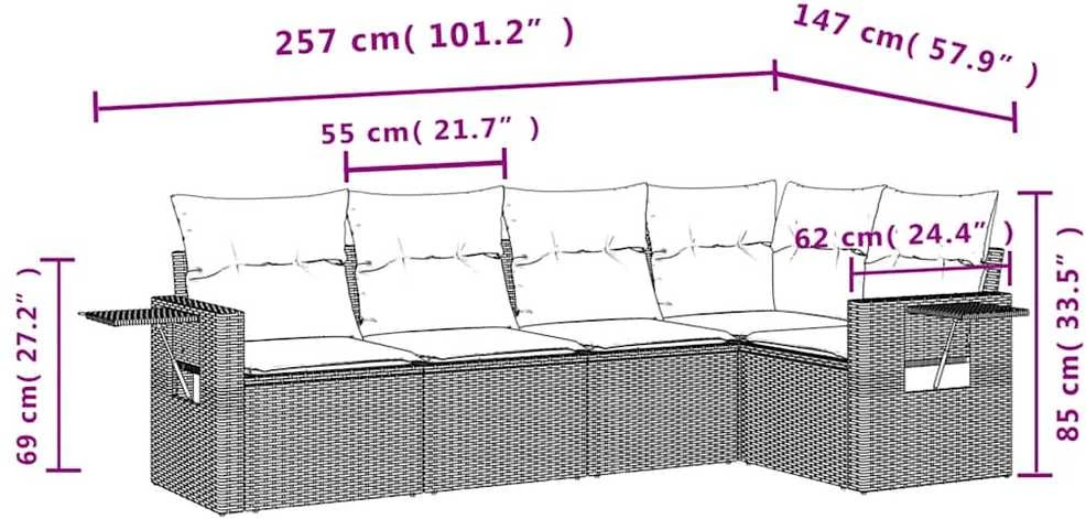 Sofa Sofos komplektas su pagalvėlėmis, 5 dalių, pilkas, poliratanas