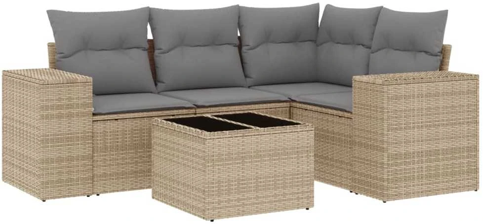 Sofa Sofos komplektas su pagalvėlėmis, 5 dalių, smėlio, poliratanas