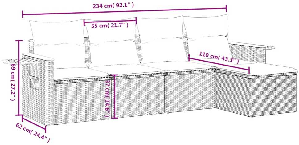 Lauko baldų komplektas Sofos komplektas su pagalvėlėmis, 5 dalių, smėlio, poliratanas