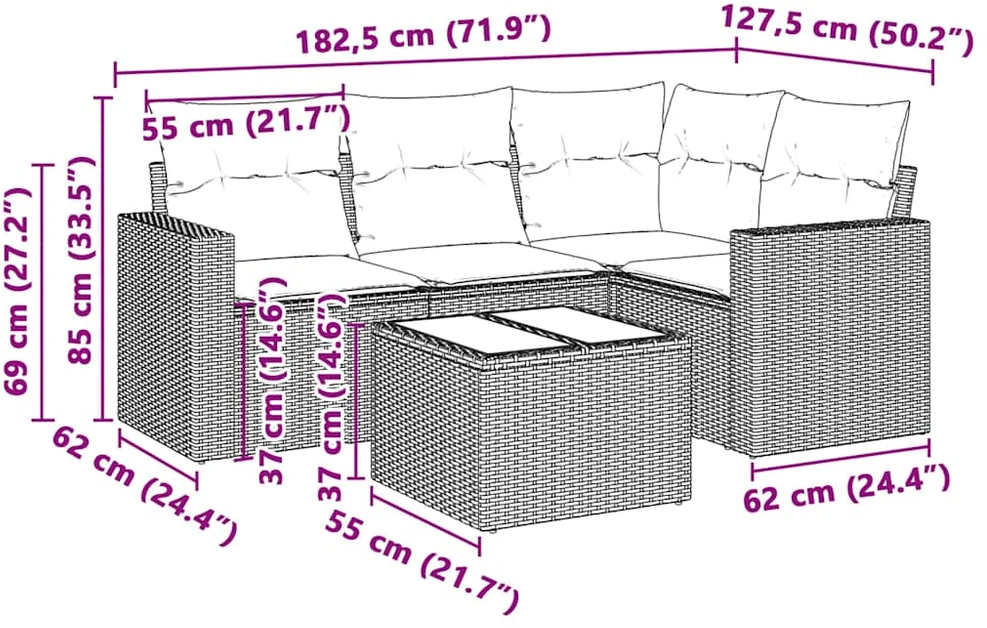 Sofa Sofos komplektas su pagalvėlėmis, 5 dalių, pilkas, poliratanas