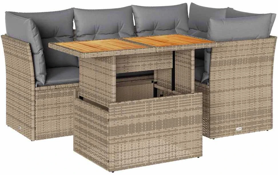 Sofa Sofos komplektas su pagalvėlėmis, 5 dalių, smėlio, poliratanas