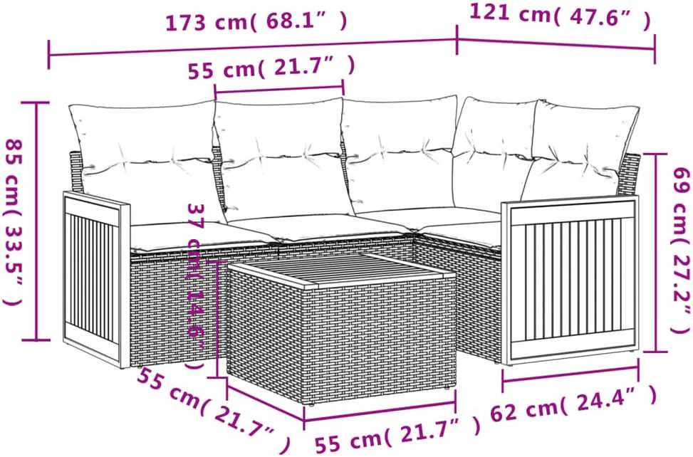 Sofa Sofos komplektas su pagalvėlėmis, 5 dalių, smėlio, poliratanas