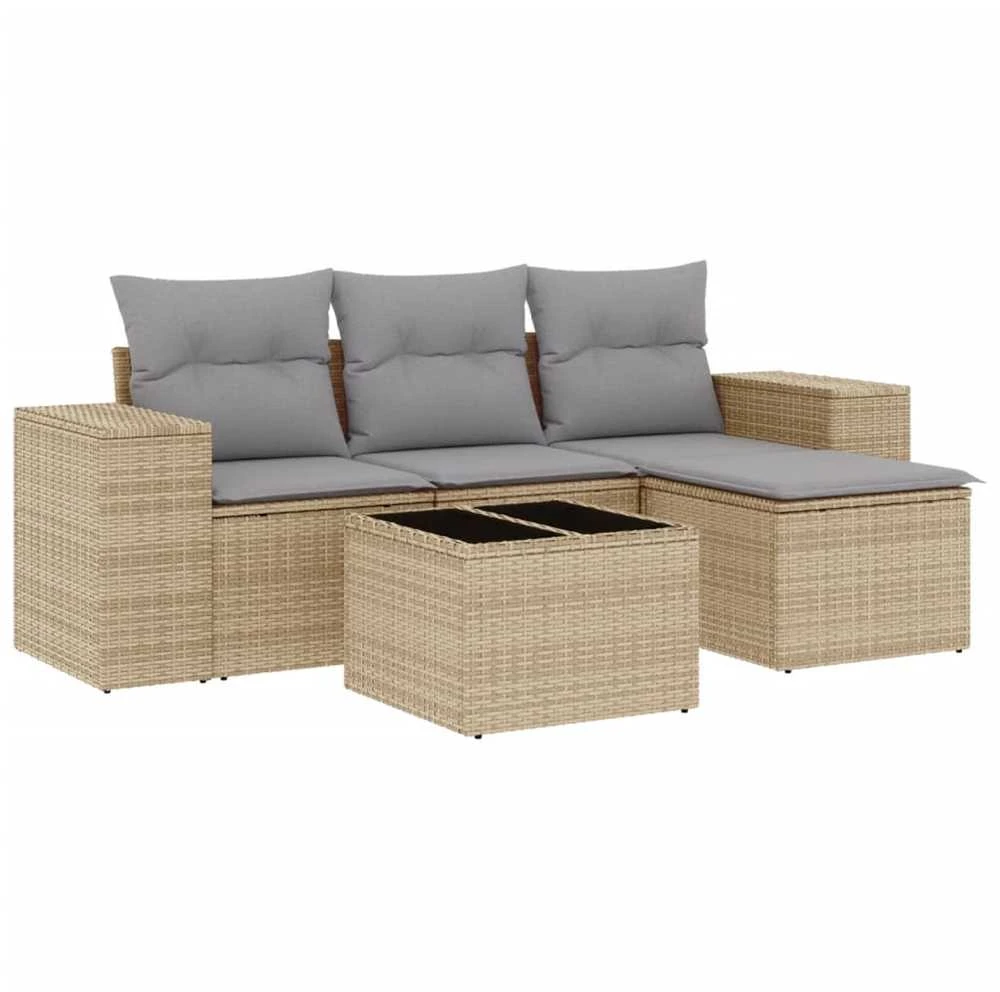 Sofa Sofos komplektas su pagalvėlėmis, 5 dalių, smėlio, poliratanas