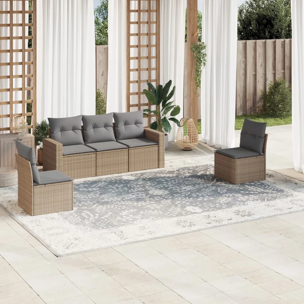 Sofa Sofos komplektas su pagalvėlėmis, 5 dalių, smėlio, poliratanas