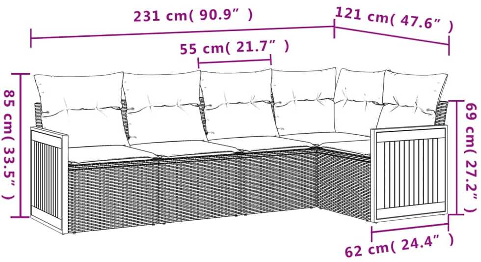 Lauko baldų komplektas Sofos komplektas su pagalvėlėmis, 5 dalių, smėlio, poliratanas