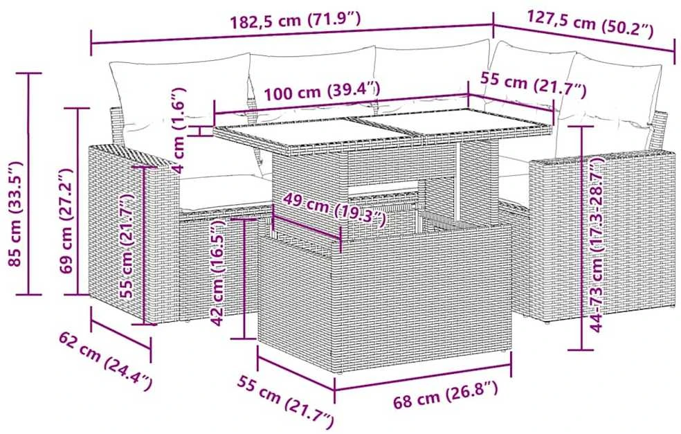 Lauko baldų komplektas Sofos komplektas su pagalvėlėmis, 5 dalių, smėlio, poliratanas