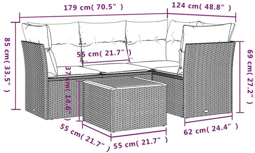 Lauko baldų komplektas Sofos komplektas su pagalvėlėmis, 5 dalių, pilkas, poliratanas