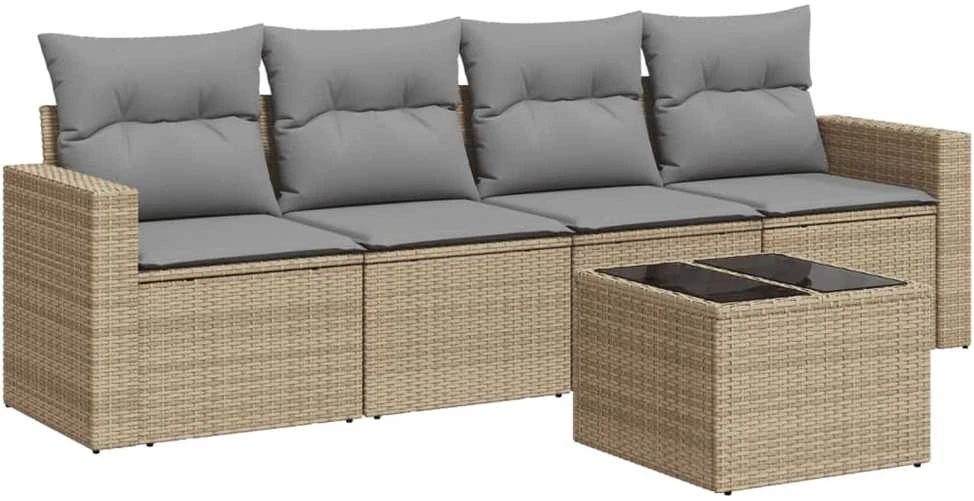 Sofa Sofos komplektas su pagalvėlėmis, 5 dalių, smėlio, poliratanas