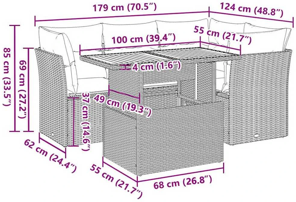 Sofa Sofos komplektas su pagalvėlėmis, 5 dalių, smėlio, poliratanas