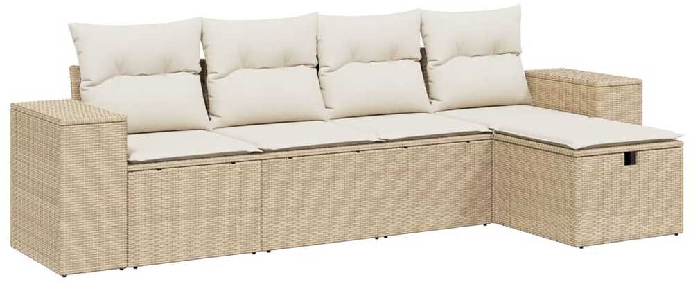 Sofa Sofos komplektas su pagalvėlėmis, 5 dalių, smėlio, poliratanas
