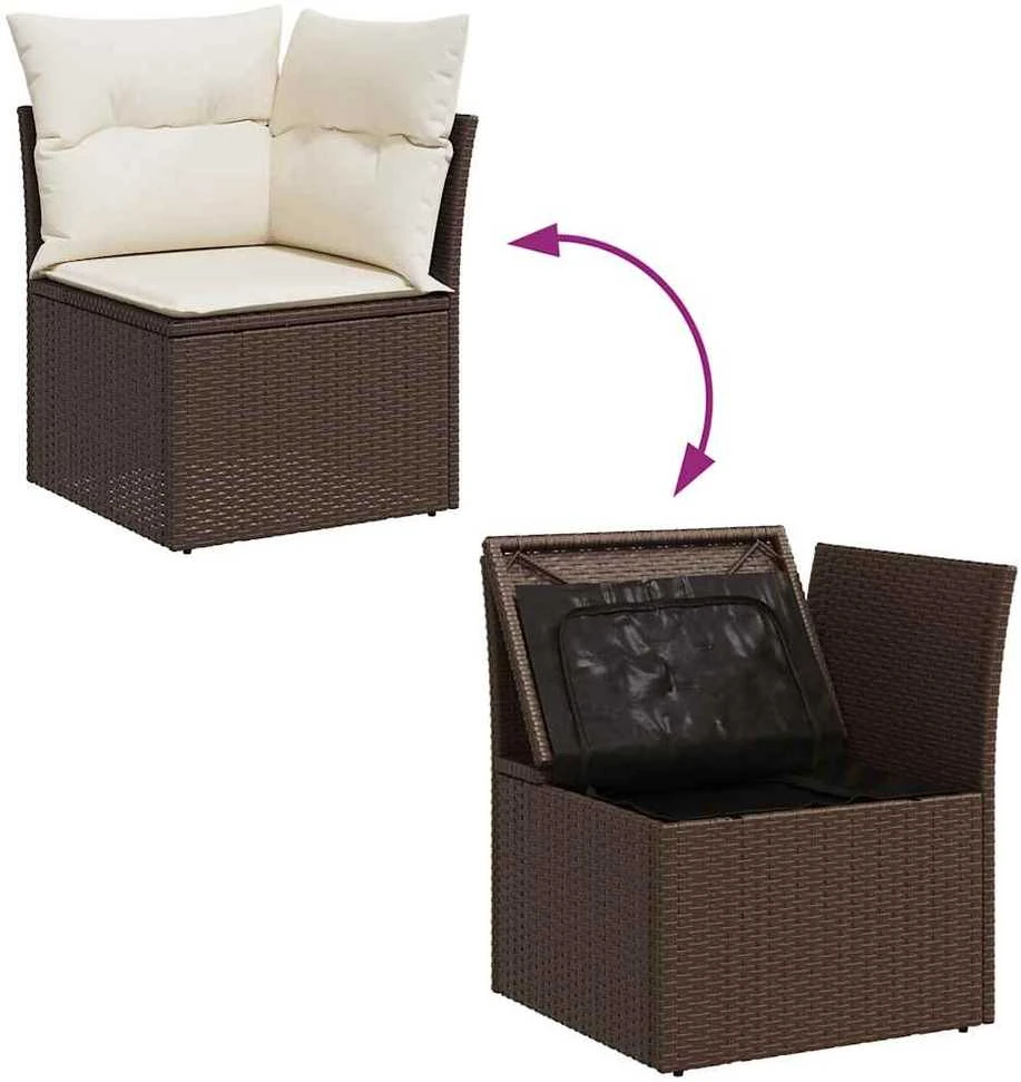 Sofa Sofos komplektas su pagalvėlėmis, 5 dalių, rudas, poliratanas