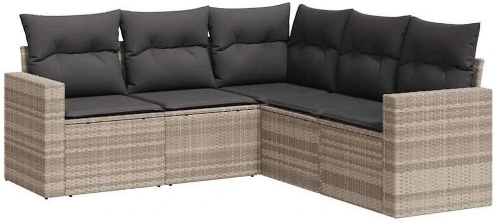 Sofa Sofos komplektas su pagalvėlėmis, 5 dalių, pilkas, poliratanas